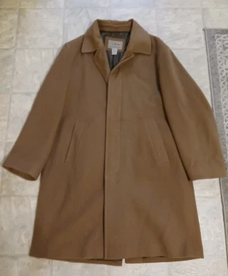 Vtg LL Bean Wool Cashmere Blend Classic Trench Peacoat Camel Tan Men's Medium - Image 1 of 4