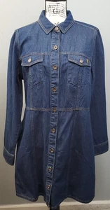 FRYE Denim Camisa Vestido Mujer L Azul Marino Western Core Manga Larga Cuello Botón Delantero - Imagen 1 de 12