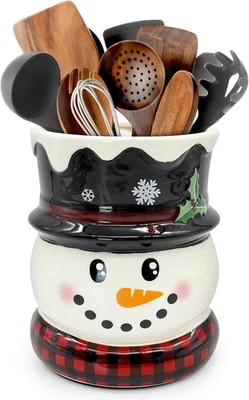 Christmas Kitchen Decor Ceramic Snowman Utensil Holder, Cute Christmas Utensils  - Image 1 of 4