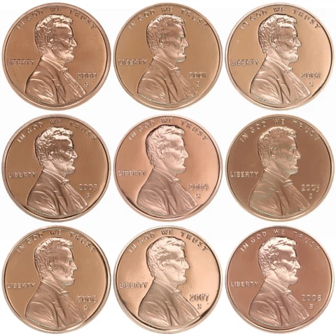2000-2008 S Lincoln Memorial Cent Gem Deep Cameo Proof Run 9 Coin Set US Mint Cover