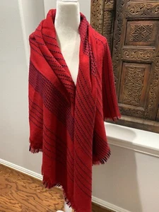 Schöner großer Pullover Schal Halstuch Tuch rot und marine - Bild 1 von 4