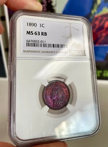AMAZING COLOR! - 1890 Indian Head .01c - Graded MS63 RB NGC - Beautiful Toning! - Picture 1 of 4