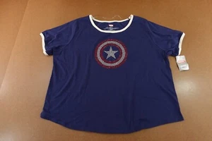 Marvel Womens Size 1X Blue Short Sleeve Rhinestone Captain American T-Shirt NWT - Picture 1 of 9