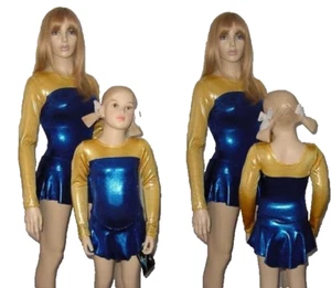 Ice Figure Skating Dress Child 6x7 Shine On GOLD & BLUE Foil Dance Costume New - Picture 1 of 5