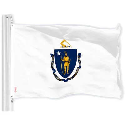 G128 Massachusetts State Flag 3x5 Ft Printed 150D Polyester - Indoor/Outdoor - Image 1 of 4