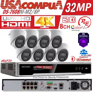 Hikvision 32MP 8CH POE 8K Security Camera System ColorVu Turret Built In Audio - Picture 1 of 16