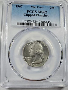 1967 Washington Quarter Mint Error - Clipped Planchet- PCGS MS62 - - Picture 1 of 4