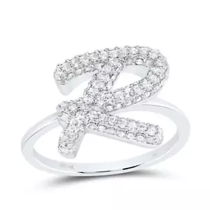 10k White Gold Genuine Diamond Women's Cursive Letter R Initial Band Ring 1/2 CT - Picture 1 of 1