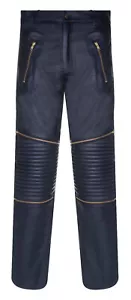 Pantalones de mezclilla clásicos de cuero negro para hombre motociclista motociclista con cremallera - Imagen 1 de 4