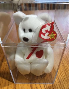 TY Beanie Babies Baby Bear Valentino Retired White Bear Red Heart New in Case - Picture 1 of 6