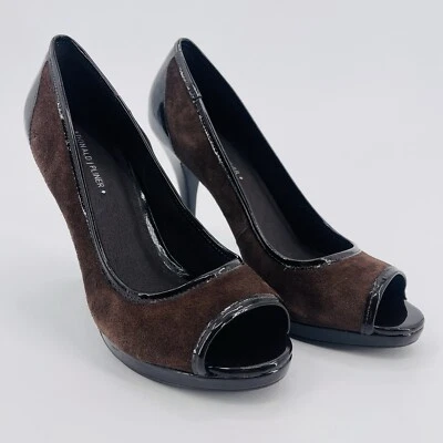 Donald J Pliner Velka Pumps Womens 9M Peep Toe Heel Shoes Brown Suede - Image 1 of 4