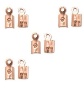 Cord End, 12 Copper Plated Steel 7x3mm Fold Over Cord Ends with Ring * - Picture 1 of 1