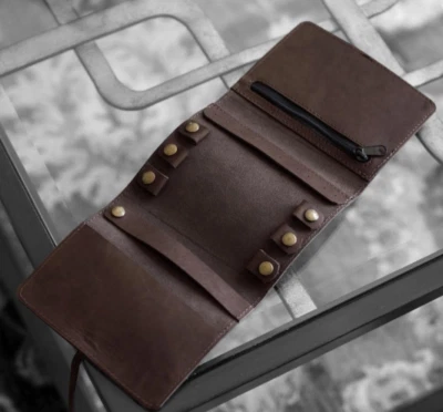 Joyería de viaje cosmética maquillaje bolsa reloj pulsera cuero vaca bolsa marrón H943 Foto 1 de 3