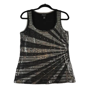 Camiseta sin mangas White House Black Market WHBM negra con lentejuelas/gasa talla mediana - Imagen 1 de 6