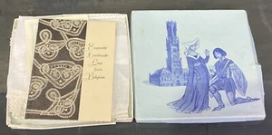 Exquisite Handmade Lace Belgium 3 Handkerchief’s With Box - Foto 1 di 14