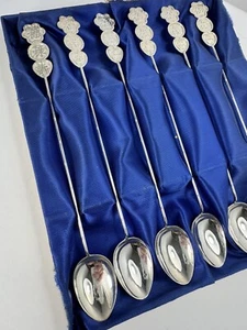 Juego de 6 cucharas largas chinas de bambú de plata de ley de 8" en caja - Imagen 1 de 7