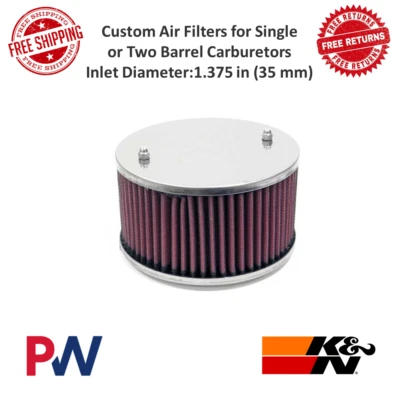 K&N Custom Racing Air Cleaner Assembly For Single/Two Barrel Carburetor #56-9095 - Image 1 of 4