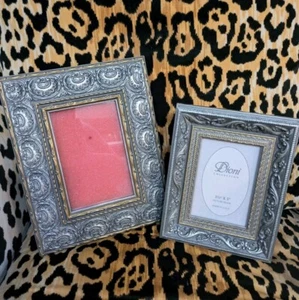 Set Of 2 Dioni Collection Vintage Ornate Carved Silver Gold Picture Frames - Picture 1 of 4