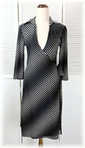Women's Retro Mod Style Black & White Polka Dot Stretch Knit Wrap Dress Size 8 - Picture 1 of 11