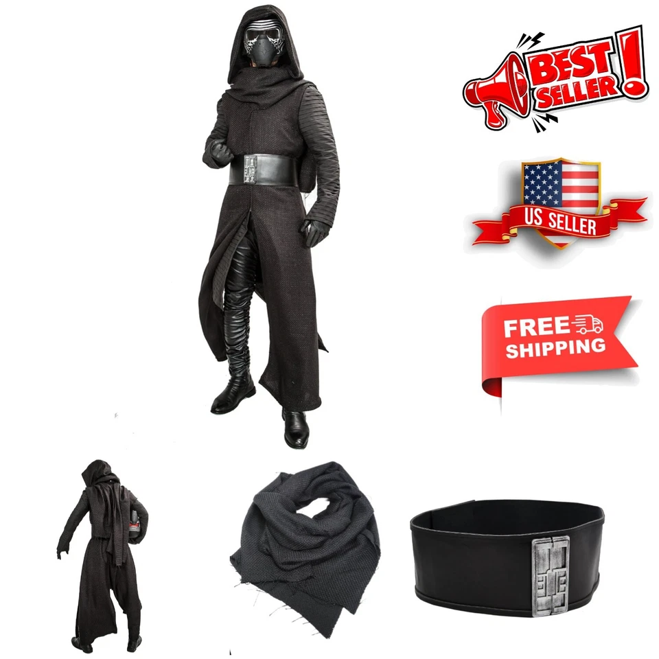 Kylo Ren вдохновленный костюм: полный XX-большой наряд с шарфом и регулируемым ремнем - Изображение 1 из 4