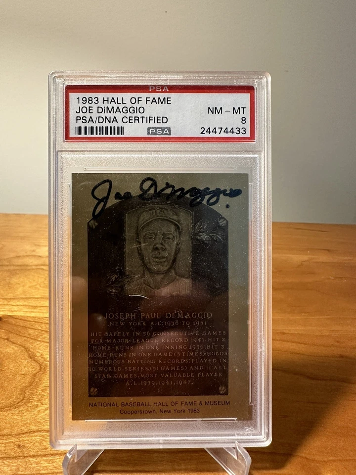Joe DiMaggio Autographed 1983 Metallic Hall of Fame Card PSA 8 - Image 1 of 1
