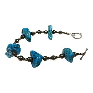 Blau Türkis & Sterlingsilber Perlen Knebelverschluss Armband für 6" Handgelenk - Bild 1 von 5