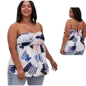 NUEVO CON ETIQUETAS TORRID GEO PRINT CORBATA DELANTERA BABYDOLL TOP SIN TIRANTES TALLA 1... ¡¡GUAU!!! - Imagen 1 de 1