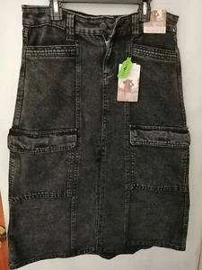 New Cargo Denim Midi Skirt Women SZ 7/28 Gray Pockets Slit Front - Picture 1 of 3