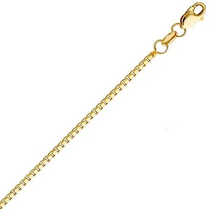 14K Solid Yellow Gold 0.6 mm Box Chain with Lobster Clasp 16" 18" 20" 24" - Picture 1 of 6