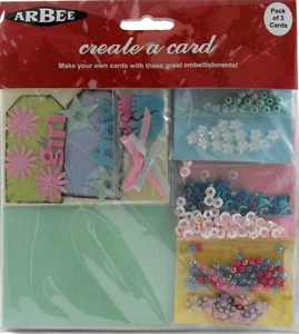 CREATE A CARD ARBEE WITH EMBELLISHMENTS BABY BOY GIRL TEDDY BEADS RIBBONS 3 CARD - Picture 1 of 2