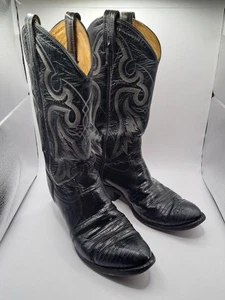 Stivali Tony Lama pelle di lucertola taglia 6 1/2 D neri western cowboy sud-ovest - Foto 1 di 7