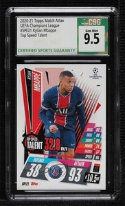 2020 Topps Match Attax UCL Extra Top Speed Talent Kylian Mbappe CSG 9.5 Gem Mint - Picture 1 of 4