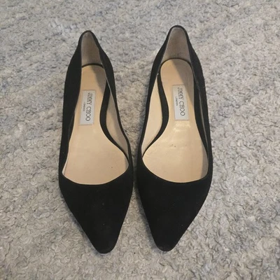 Jimmy Choo Negro Gamuza Punta Plana 37.5 Mujer 7.5 Italia Clásica Foto 1 de 4