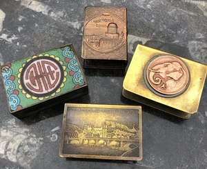 Vintage 1920/30's Matchbox covers Chinese enamel brass & copper Rudyard Kipling - Picture 1 of 13