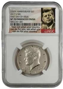 2017 S Kennedy Label 50c Half Dollar NGC SP 70 FDOI 225th Anniversary - Picture 1 of 2