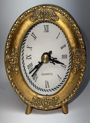 Vtg Mini Gold Quartz Table Top Clock By Shinfuku Battery Operated #12525 - Image 1 of 4