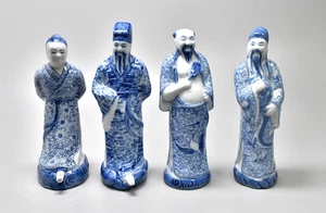 Vintage Oriental Chinese Figures Figurine BLUE & WHITE Porcelain x4 - Picture 1 of 7