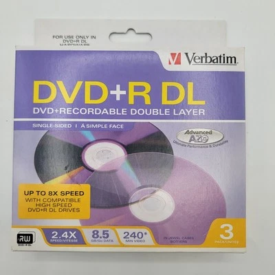 Verbatim 8.5 GB 2.4X DVD+R DL Recordable Double Layer Disc (3-Pack) - New - Image 1 of 4