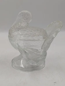 Vintage LE Smith bedeckt Klarglas Thanksgiving Truthahn Süßigkeiten Schale 7" hoch - Bild 1 von 9