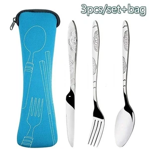 Portable Picnic Cutlery Set with Case Travel Camping Spoon Fork Knife Kit - Picture 1 of 9