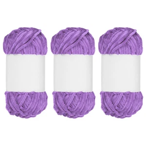 3pcs Velvet Chenille Yarn Bulky Fluffy Chunky Yarn for Crochet Purple, 80m - Picture 1 of 6