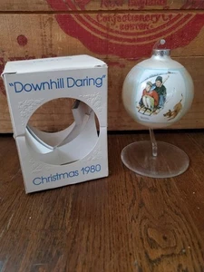 Vtg 1980 Schmid Downhill Daring Glass Ornament Norman Rockwell - Picture 1 of 8
