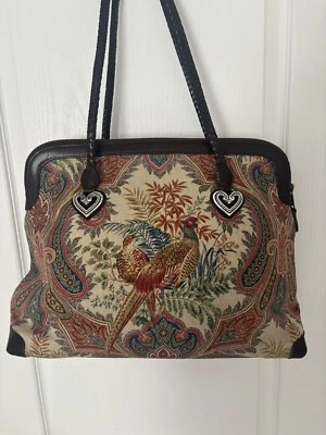Brighton Alyssa Pheasant Tapestry Leather Weekender Travel Tote Bag Double Strap - Image 1 of 4