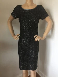 NWT St John Knit dress size 6 black caviar sequins wool rayon - Picture 1 of 7