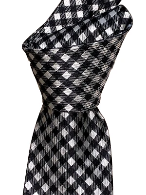 $250 NWT TOM FORD Black White Gingham check men's 3.8" woven silk neck Tie Italy - Image 1 of 4