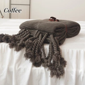 Nordic Knitted Throw Blanket with Tassels Soft Cozy Sofa Cover Shawl Blankets - Picture 1 of 18