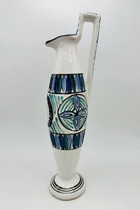 Vintage MCM Tunesische Keramik Netz handbemalt Kunstkeramik Vase Krug 14" H - Bild 1 von 10