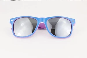 Blue Purple 2tone frame  mirrored sunglasses retro mirror lens 80s style - Picture 1 of 5