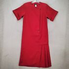 Vtg Paro Womens Dress Size M Red Crew Neck Drop Waist Cuffed Sleeve Unique Shift