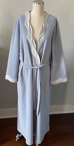 Vtg Vanity Fair Robe Housecoat Long Velour pockets Light Blue W/Trim - Medium - Picture 1 of 11